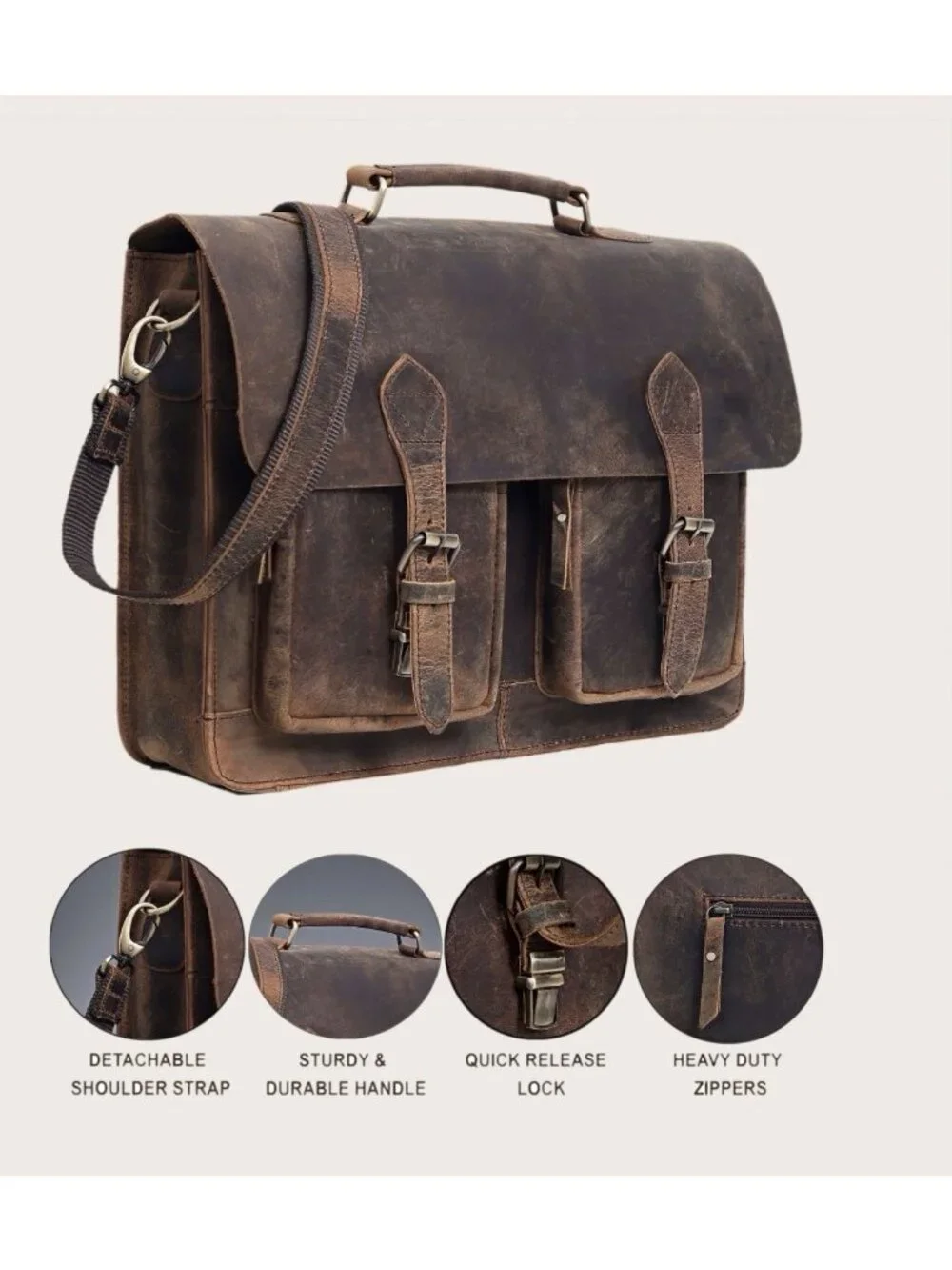 Denver‎ Leather Craft Potter Messenger Briefcase Bag Sz M Top Grain Buffalo NWOT